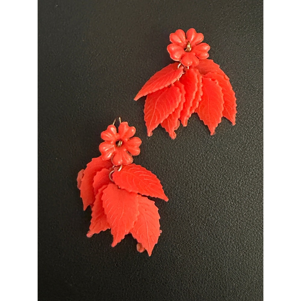 Vintage Earrings Dangle Red Acrylic Retro
